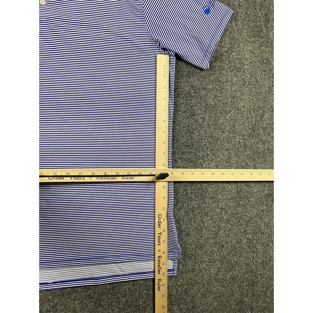 B Draddy Polo Golf Shirt M Blue White  Striped Performance Embroidered Logo USA - Picture 5 of 10